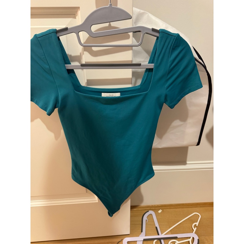 Aritzia Babaton Original Contour Manner Short Sleeve Squareneck Bodysuit Teal - Picture 2 of 4